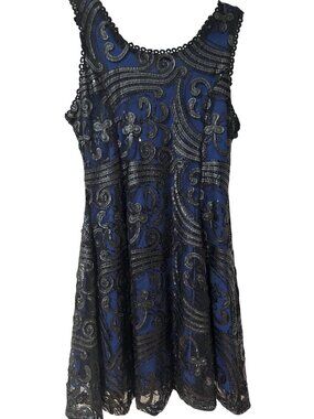 ELISA B GIRLS EMBROIDERED DRESS BLACK/ BLUE SIZE 8